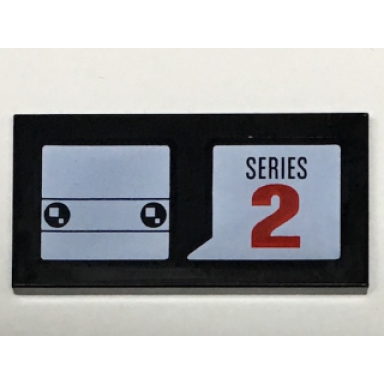 black tile 2 x 4 with white brickheadz head and word balloon with series and red number 2 pattern