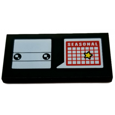 black tile 2 x 4 with white brickheadz head and word balloon with seasonal and yellow star on red calendar pattern