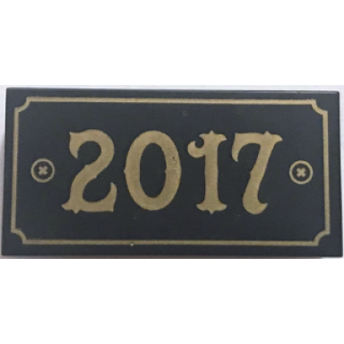 black tile 2 x 4 with gold border and 2017 pattern