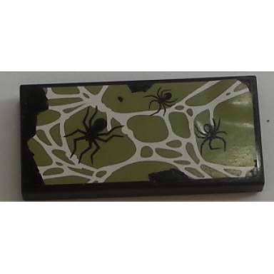 black tile 2 x 4 with spider web and spiders on black background pattern sticker - set 70133