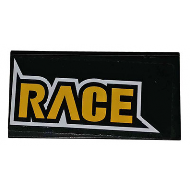 black tile 2 x 4 with yellow race pattern sticker - set 60144