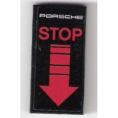black tile 2 x 4 with white porsche and red stop and arrow on black background pattern sticker - set 75876