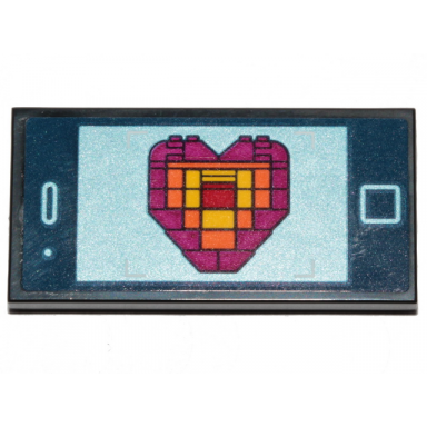 black tile 2 x 4 with cell phone smartphone with heart from bricks emmets piece offering pattern sticker - set 70838
