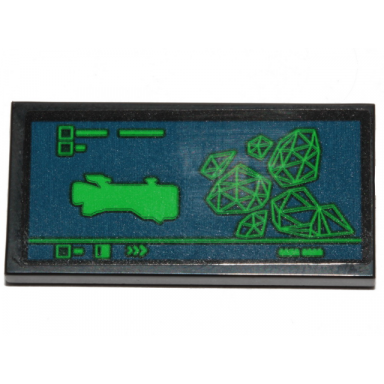 black tile 2 x 4 with dark blue monitor with the rexcelsior and asteroids pattern sticker - set 70839
