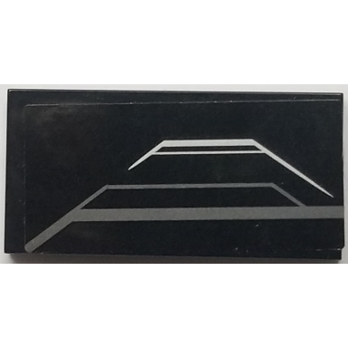 black tile 2 x 4 with metallic silver and flat silver trapezoidal pattern model left side sticker - set 76047