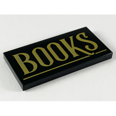 black tile 2 x 4 with gold books and underline pattern