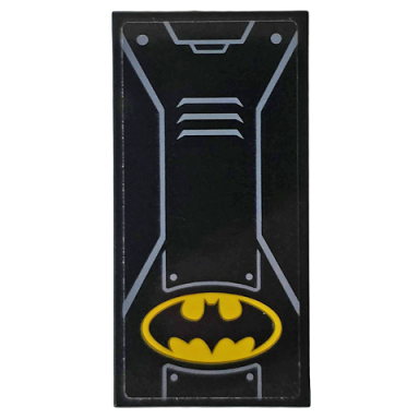 black tile 2 x 4 with yellow batman logo hull plates and vents pattern sticker - set 76159