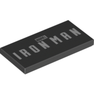 black tile 2 x 4 with marvel logo and iron man pattern