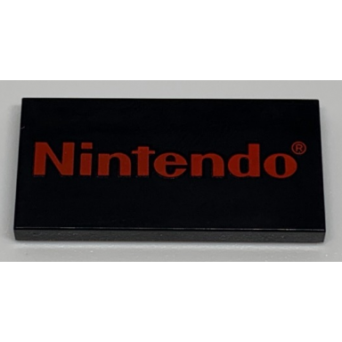 black tile 2 x 4 with red nintendo pattern
