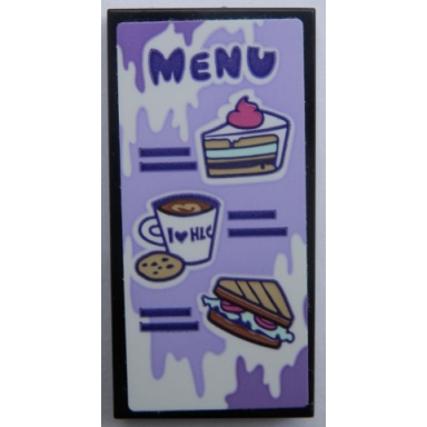 black tile 2 x 4 with menu cake cup with cookie and sandwich pattern sticker - set 41336