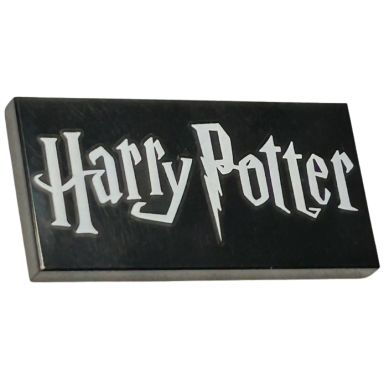 black tile 2 x 4 with white harry potter logo pattern