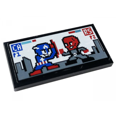 black tile 2 x 4 with red skull captain america ca rs p1 and p2 pattern sticker - set 76166