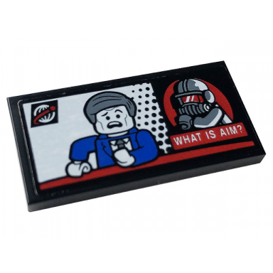 black tile 2 x 4 with white what is aim? tv news screen and aim agent pattern sticker - set 76166