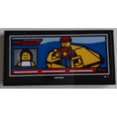 black tile 2 x 4 with coast guard rescue controller and minifigure with life raft on screen pattern sticker - set 60167