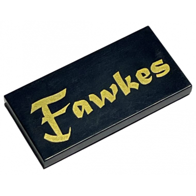 black tile 2 x 4 with gold fawkes pattern