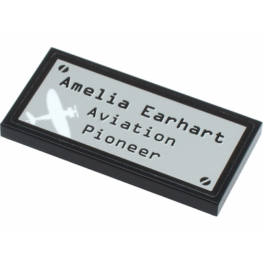 black tile 2 x 4 with amelia earhart aviation pioneer and white airplane on silver metal plate pattern sticker - set 40450