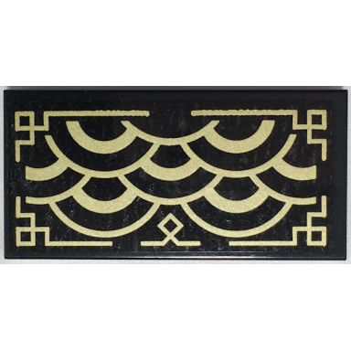 black tile 2 x 4 with gold half circles with geometric border pattern sticker - set 70657