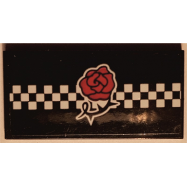 black tile 2 x 4 with red rose and white checkered stripe pattern sticker - set 41352