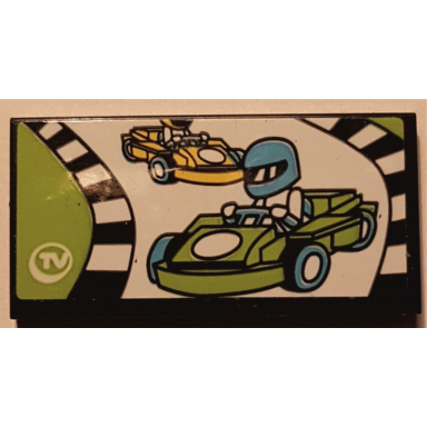 black tile 2 x 4 with race in tv pattern sticker - set 41352