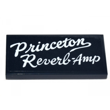 black tile 2 x 4 with white script princeton reverb-amp pattern sticker - set 21329