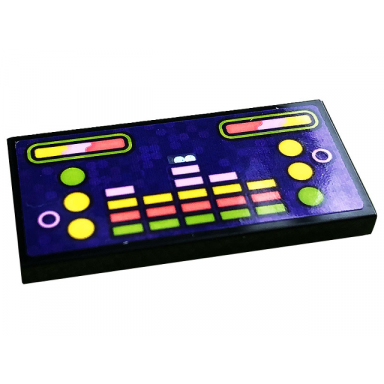 black tile 2 x 4 with bright pink coral lime and yellow buttons and sound equalizer bars pattern sticker - set 41250