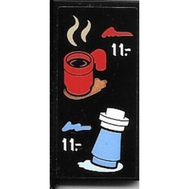 black tile 2 x 4 with menu with coffee cup bottled drink and 11.- pattern sticker - set 40488