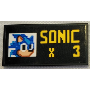 black tile 2 x 4 with pixelated sonic the hedgehog head and yellow sonic x 3 pattern sticker - set 21331