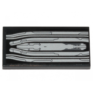 black tile 2 x 4 with silver circuitry pattern sticker - set 76989