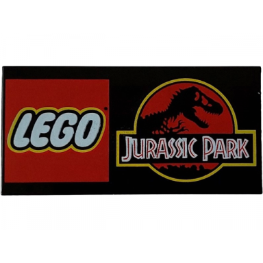 black tile 2 x 4 with lego jurassic park logo pattern
