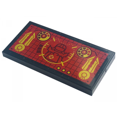 black tile 2 x 4 with red control screen with minifigure and gold crosshairs and gauges pattern sticker - set 71773