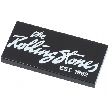 black tile 2 x 4 with the rolling stones est 1962 pattern