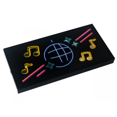 black tile 2 x 4 with neon sign with dark pink lines medium azure stars yellow music notes and medium blue disco ball pattern sticker - set 41708