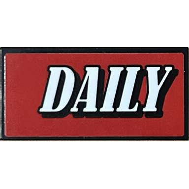black tile 2 x 4 with white daily on red background pattern model right side sticker - set 76178