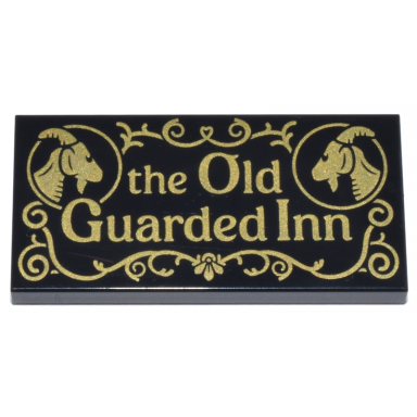 black tile 2 x 4 with gold the old guarded inn goats and filigree pattern