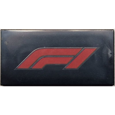 black tile 2 x 4 with formula 1 logo stylized red f1 pattern
