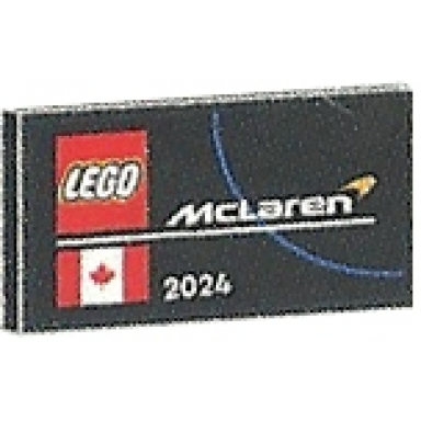 black tile 2 x 4 with lego and mclaren logos canada flag and white 2024 pattern