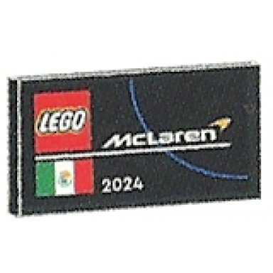 black tile 2 x 4 with lego and mclaren logos mexico flag and white 2024 pattern