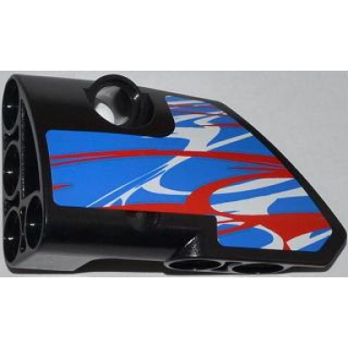 black technic panel fairing 1 small smooth short side a with red and white swirls on blue pattern sticker - set 42010