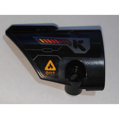 black technic panel fairing 1 small smooth short side a with bright light orange fire warning triangle letter k and boost lights pattern sticker - set 70675
