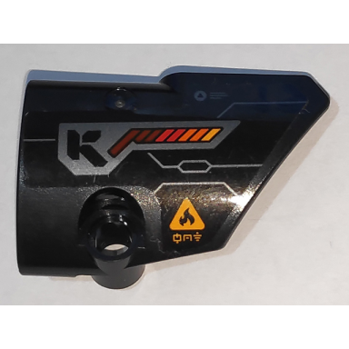 black technic panel fairing 2 small smooth short side b with bright light orange fire warning triangle letter k and boost lights pattern sticker - set 70675
