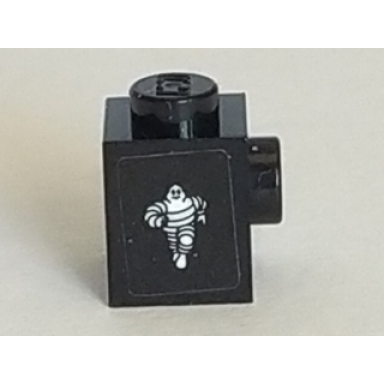 black brick modified 1 x 1 with stud on side with michelin man logo pattern model right side sticker - set 75887