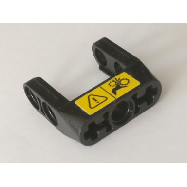 black technic pin connector toggle joint smooth double with axle and pin holes with yellow warning sign pattern sticker - set 42082