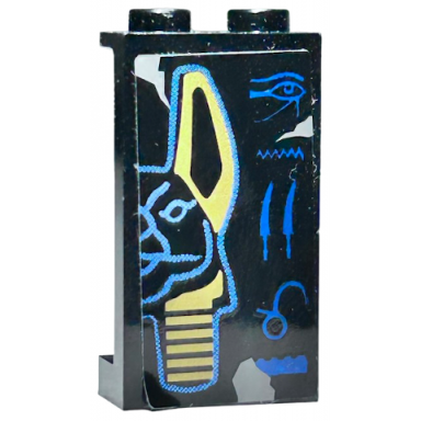 black panel 1 x 2 x 3 with side supports - hollow studs with hieroglyphs and half anubis mask pattern right sticker - set 7327