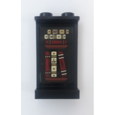 black panel 1 x 2 x 3 with side supports - hollow studs with 6 books on shelves pattern sticker - set 75948