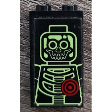 black panel 1 x 2 x 3 with side supports - hollow studs with x-ray skeleton top and red bulls eye pattern sticker - set 70912