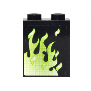 black panel 1 x 2 x 2 with side supports - hollow studs with faded lime flames pattern model left side sticker - set 4840