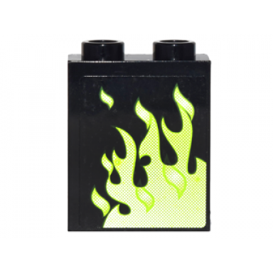 black panel 1 x 2 x 2 with side supports - hollow studs with faded lime flames pattern model right side sticker - set 4840