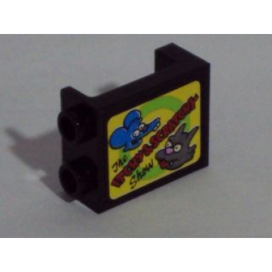 panel 1 x 2 x 2 with side supports - hollow studs with tv screen with the itchy scratchy show pattern sticker - set 71006
