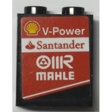 black panel 1 x 2 x 2 with side supports - hollow studs with shell logo v-power santander and mahle pattern model left side sticker - set 75879