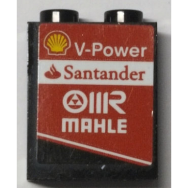black panel 1 x 2 x 2 with side supports - hollow studs with shell logo v-power santander and mahle pattern model right side sticker - set 75879